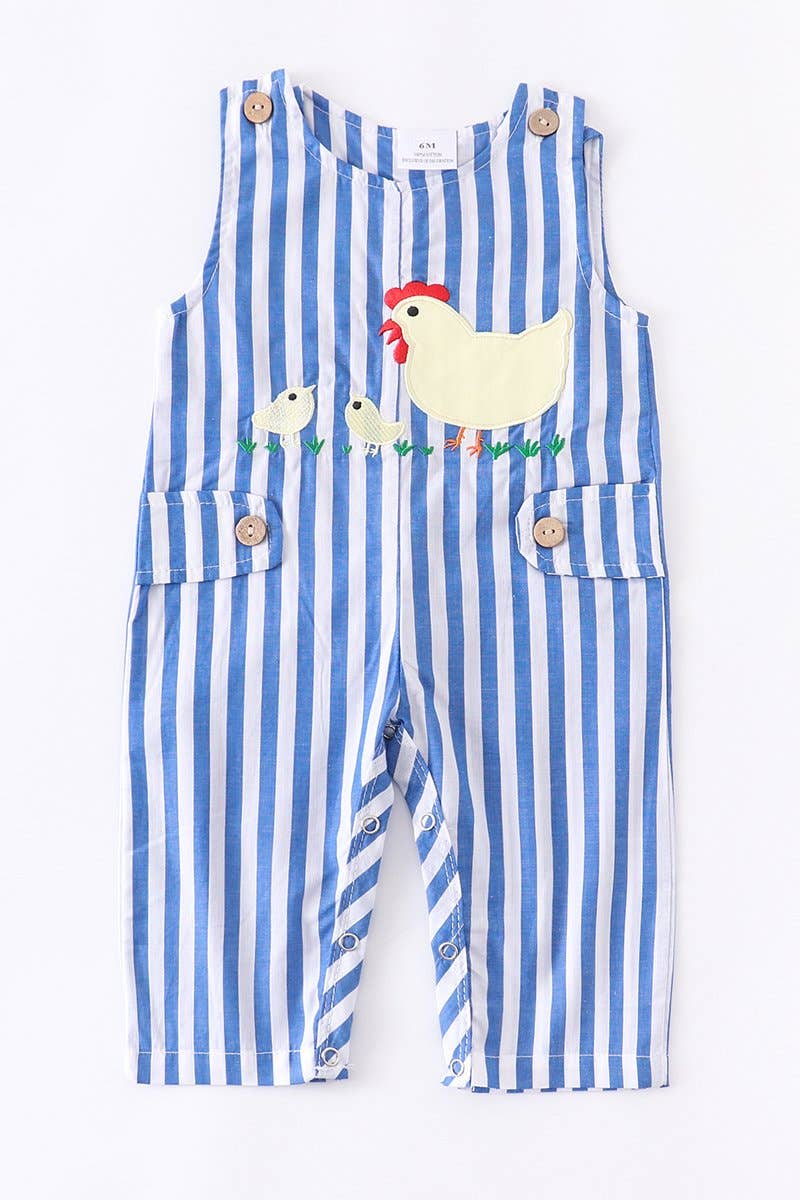 Blue stripes chicken appliqe baby boy jonjon romper