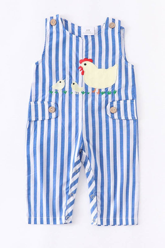 Blue stripes chicken appliqe baby boy jonjon romper