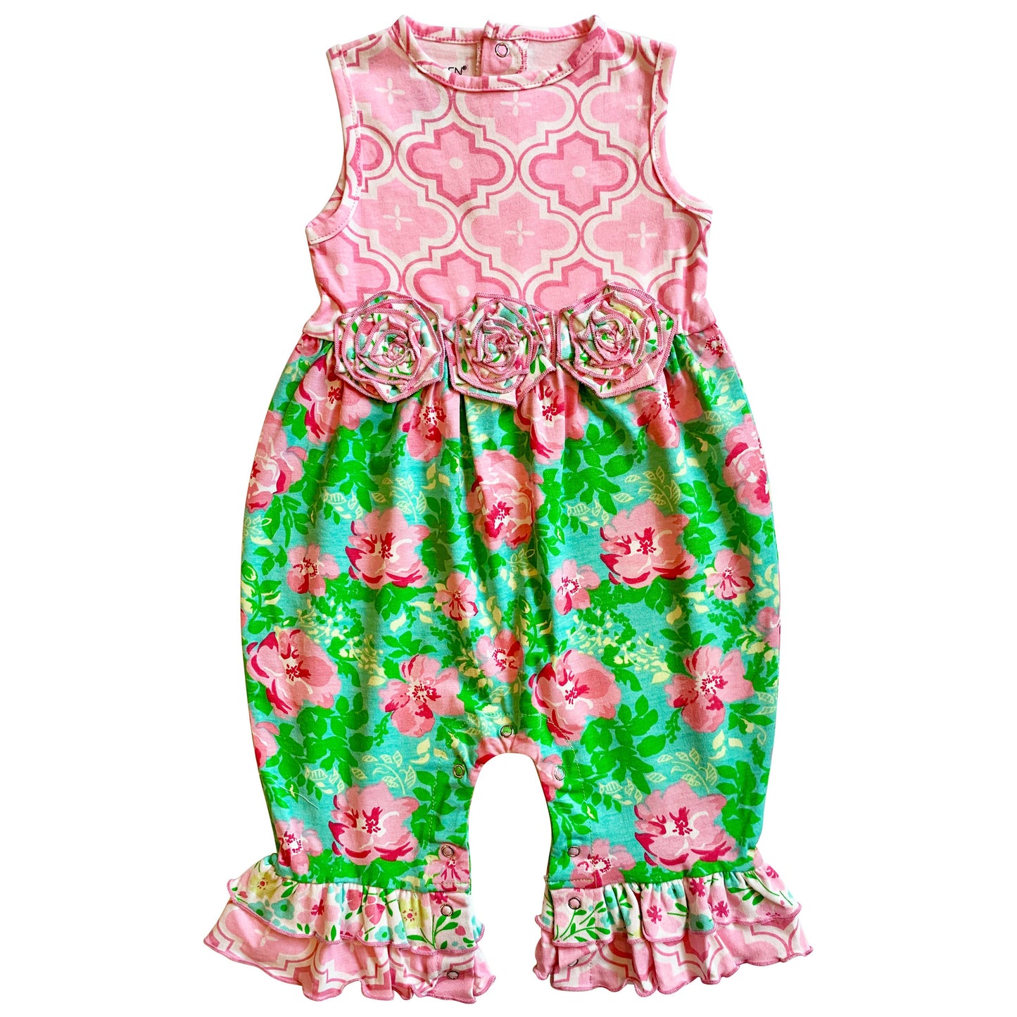 AnnLoren Easter Spring Rose Floral Baby Girls Romper Toddler