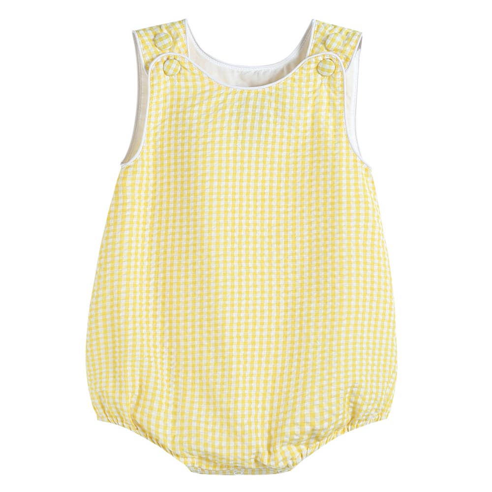 Yellow Gingham Basic Bubble Romper - Monogram Blanks