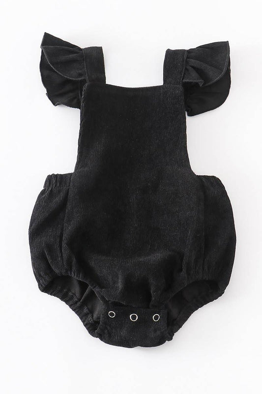 Black velour corduroy flutter baby onesie