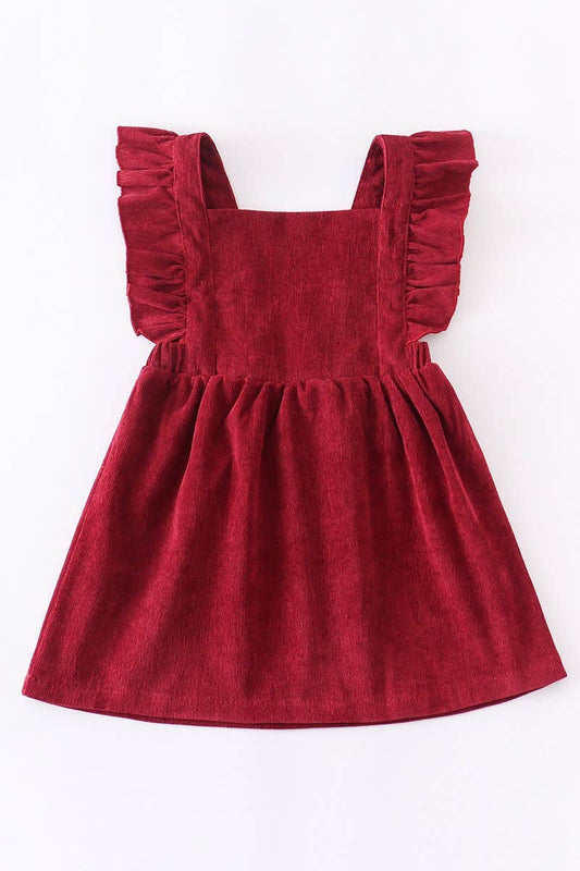 Wine flutter sleeve velour corduroy dress