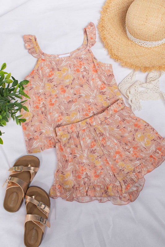 FLORAL RUFFLED TOP AND SHORTS SET