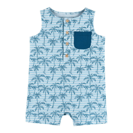 Romper & Bib Set - Aqua Palms