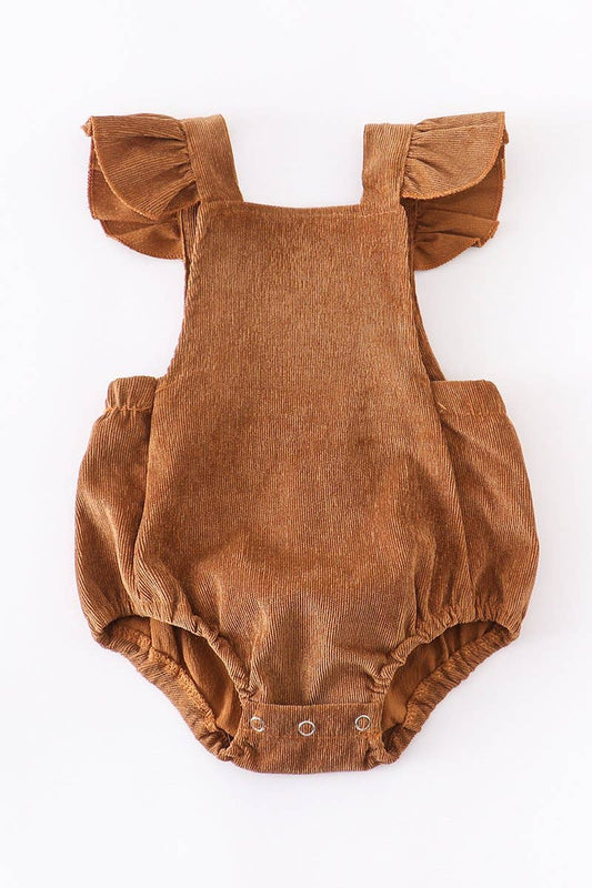 Khaki velour corduroy flutter baby onesie