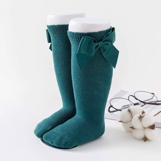 Girls Knee High Bow Socks Green