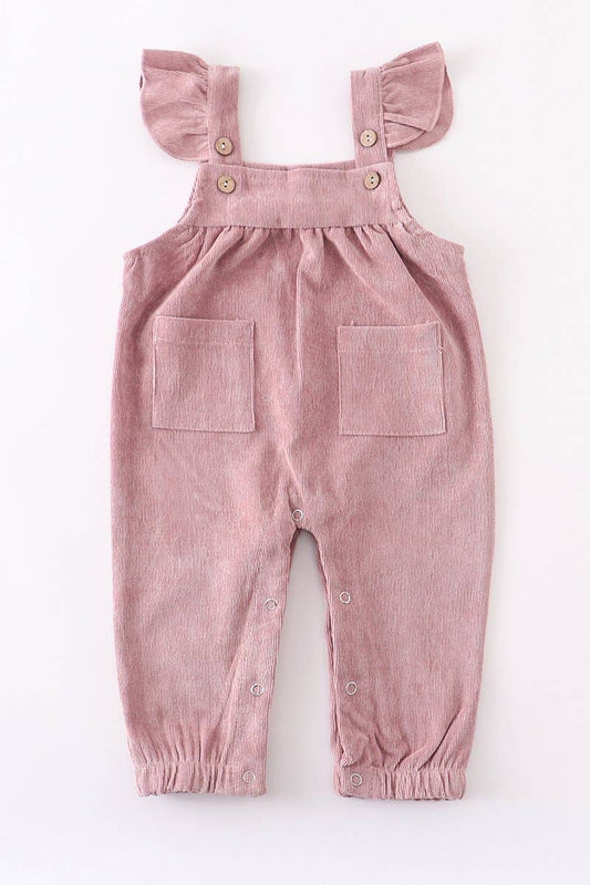 Pink velour corduroy ruffle baby romper