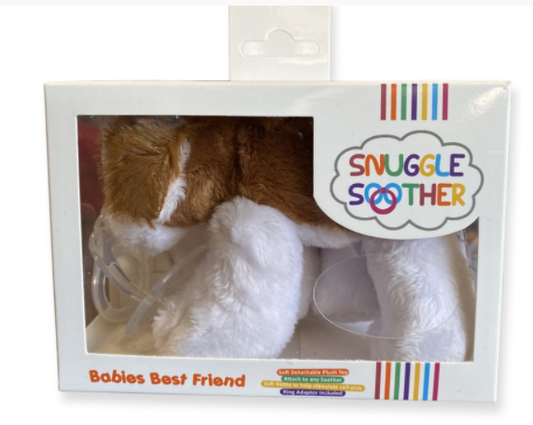 Snuggle Soother-Brown +White Puppy - Comforter/Pacifier Clip