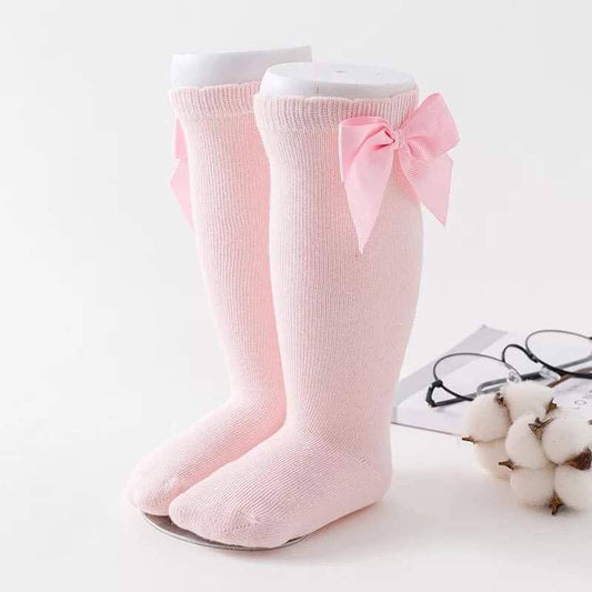 Girls Knee High Bow Socks Light Pink